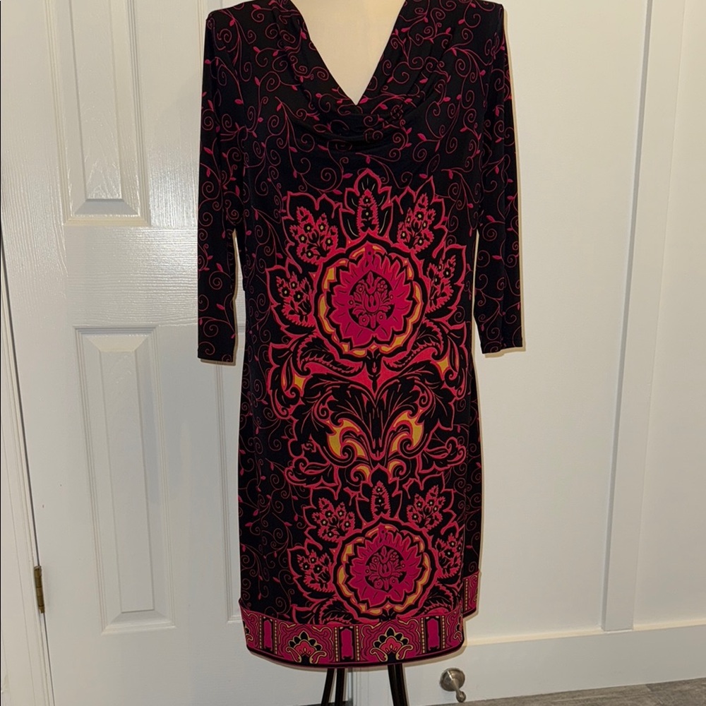 Elegant Black and Pink Floral Dress size xl euc